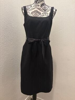 J.Crew Black Sheath Dress Size 8 Silk Sash Belt Cotton Cocktail Career